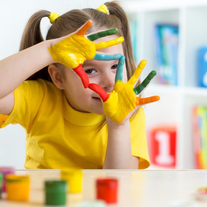 Cute,Kid,Girl,Have,Fun,Painting,Her,Hands